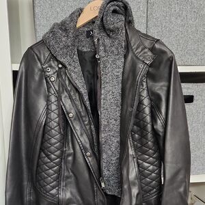 Moka Faux Leather Moto Jacket With Hood, Small. NWOT.